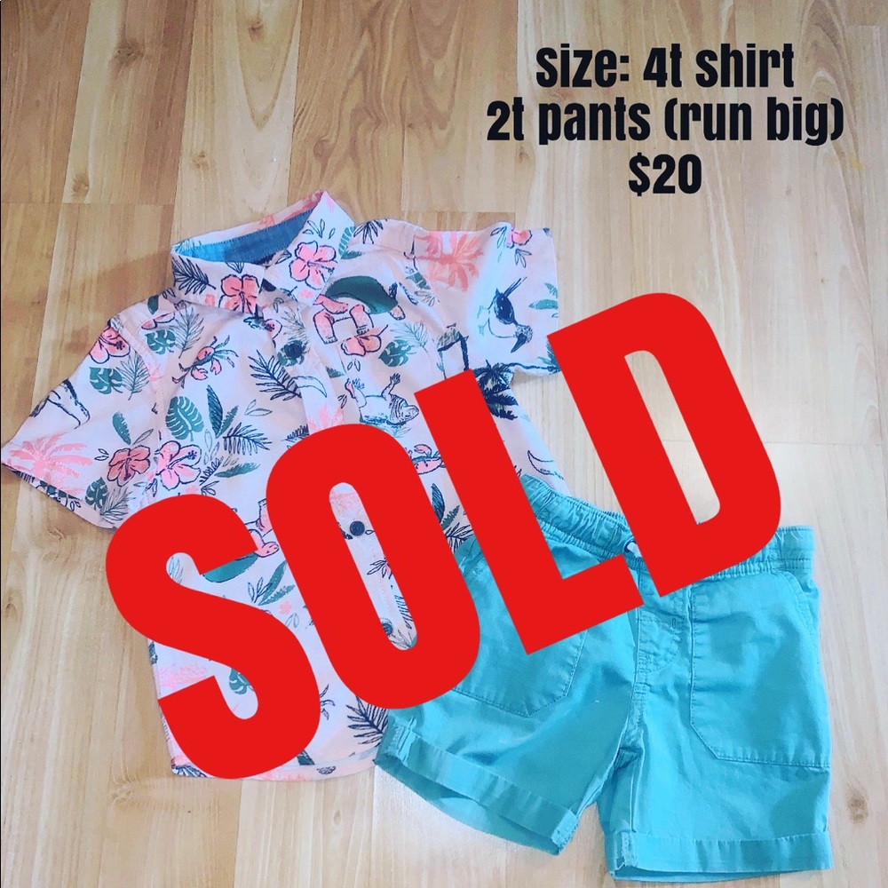 2 piece boys tropical style outfit.